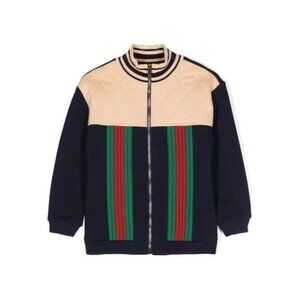 Gucci Kids Jacket Size 8 Quilted Beige & Navy with Iconic Stripe - Authentic EUC